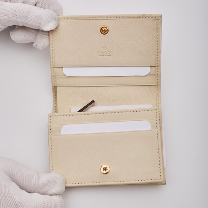 GUCCI GUCCI CALFSKIN INTERLOCKING G CARD HOLDER CASE MYSTIC WHITE