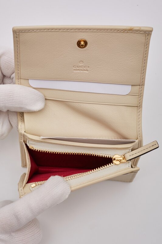 GUCCI GUCCI CALFSKIN INTERLOCKING G CARD HOLDER CASE MYSTIC WHITE