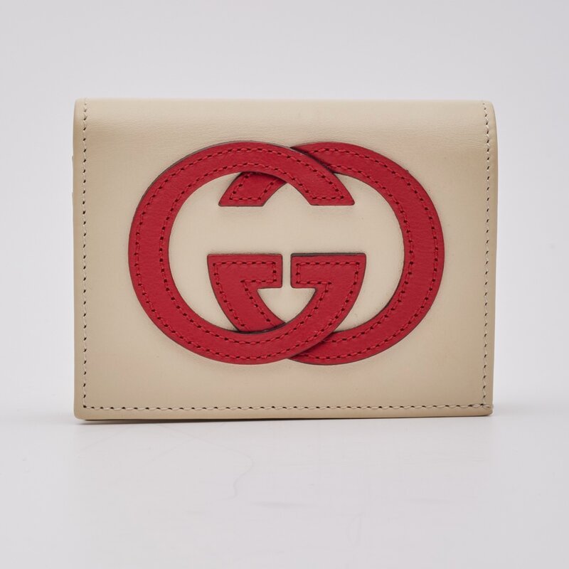 GUCCI GUCCI CALFSKIN INTERLOCKING G CARD HOLDER CASE MYSTIC WHITE