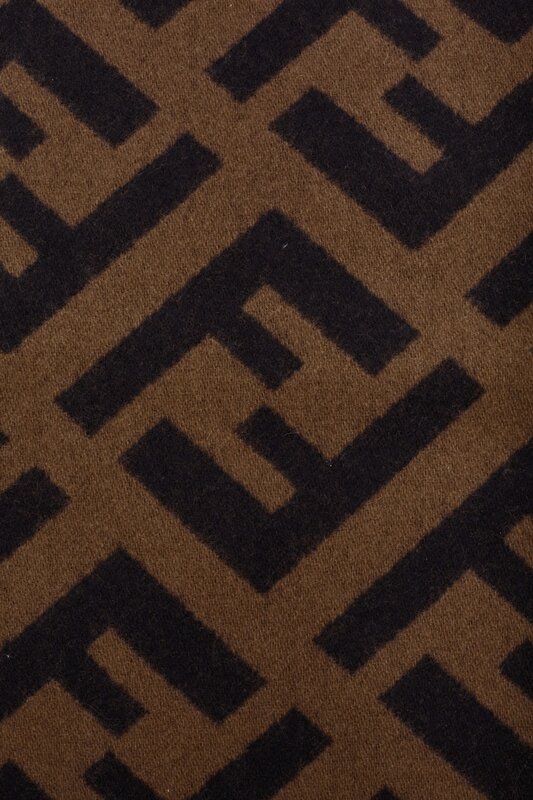 FENDI FENDI BROWN ZUCCA FRINGED CASHMERE JACQUARD SCARF