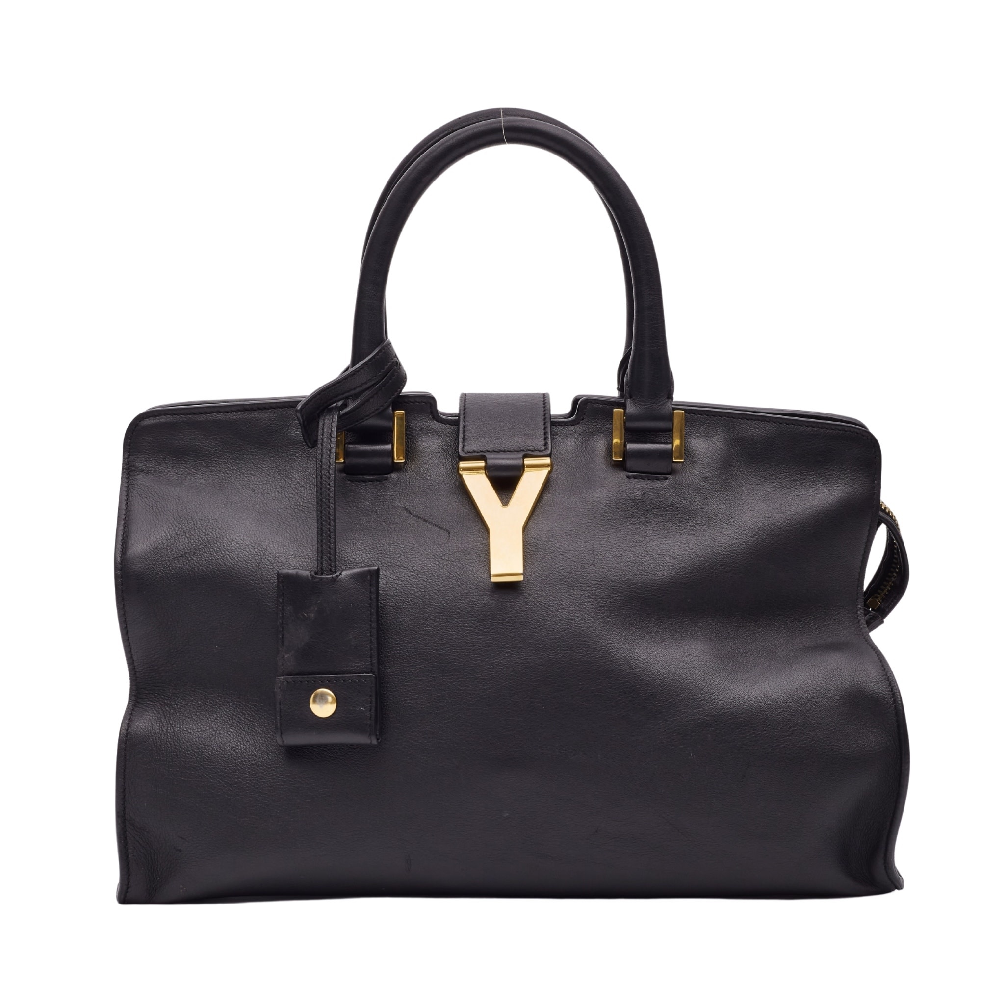SAINT LAURENT BLACK SMOOTH CALFSKIN LEATHER SMALL CABAS CLASSIC Y BAG