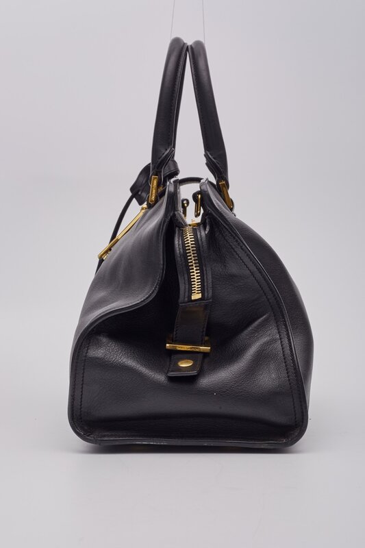 SAINT LAURENT BLACK SMOOTH CALFSKIN LEATHER SMALL CABAS CLASSIC Y BAG