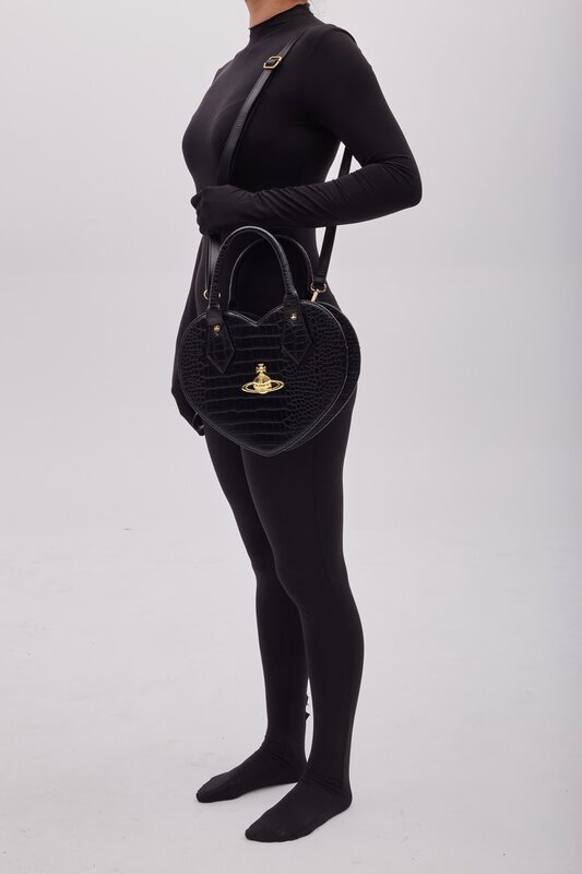 VIVIENNE WESTWOOD VIVIENNE WESTWOOD BLACK CROC EMBOSSED CHANCERY HEART HANDBAG