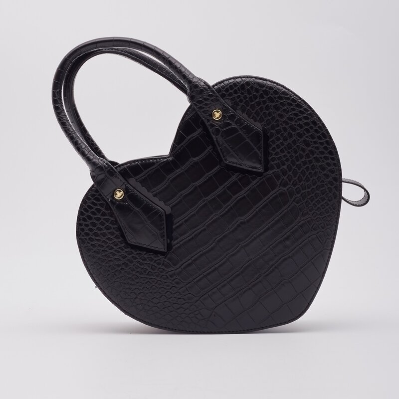 VIVIENNE WESTWOOD VIVIENNE WESTWOOD BLACK CROC EMBOSSED CHANCERY HEART HANDBAG
