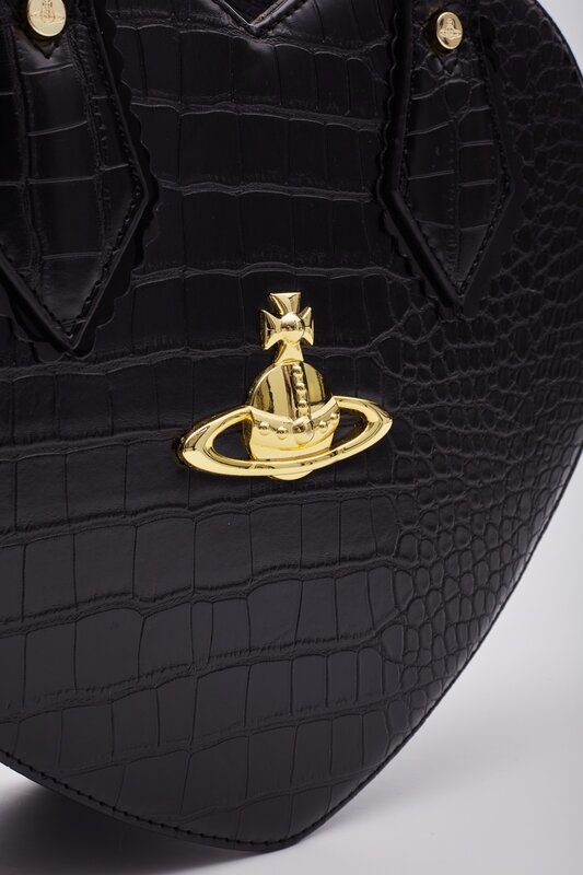 VIVIENNE WESTWOOD VIVIENNE WESTWOOD BLACK CROC EMBOSSED CHANCERY HEART HANDBAG