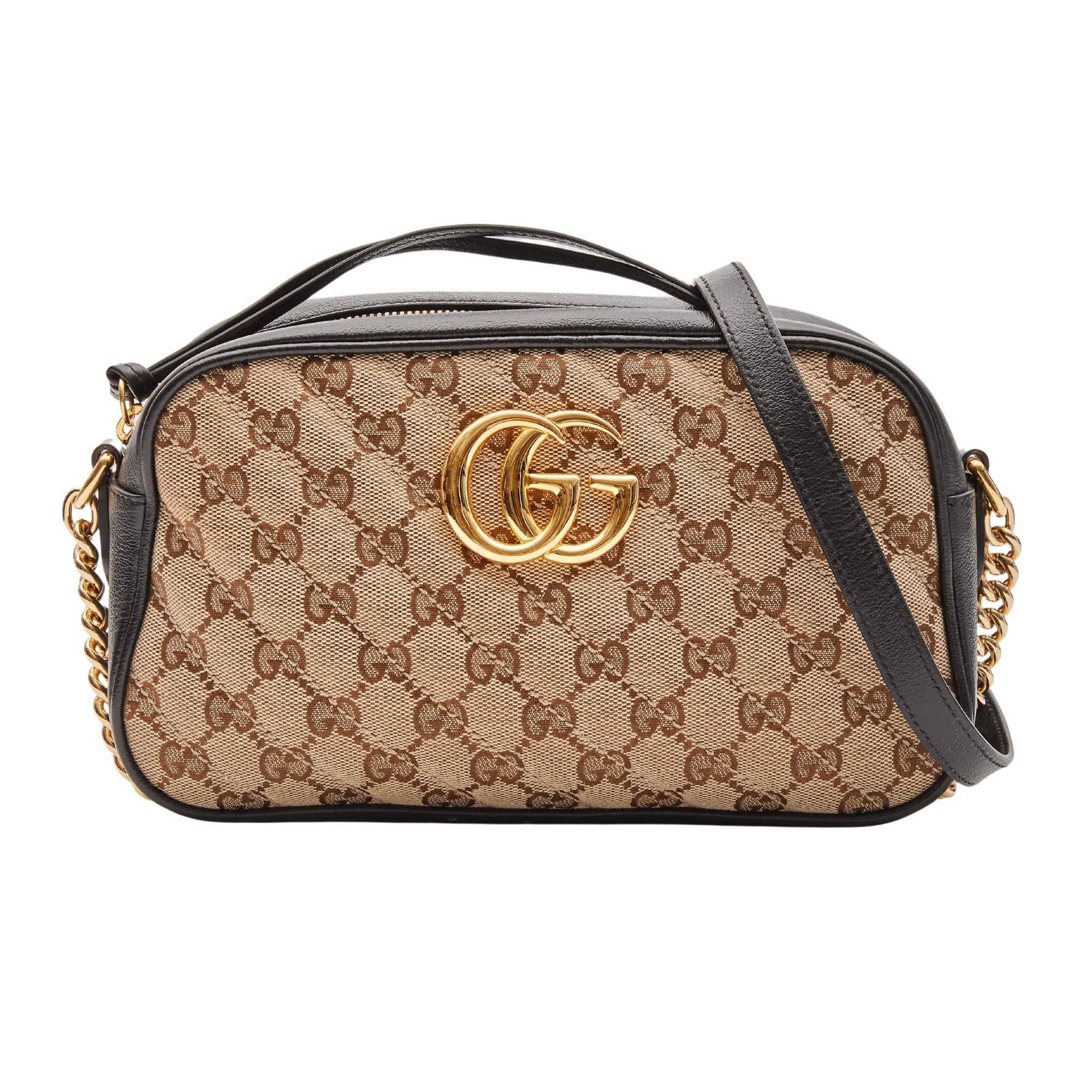 GUCCI MONOGRAM SMALL GG MARMONT SHOULDER BAG BEIGE BLACK