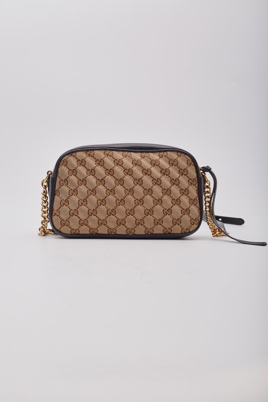 GUCCI GUCCI MONOGRAM SMALL GG MARMONT SHOULDER BAG BEIGE BLACK
