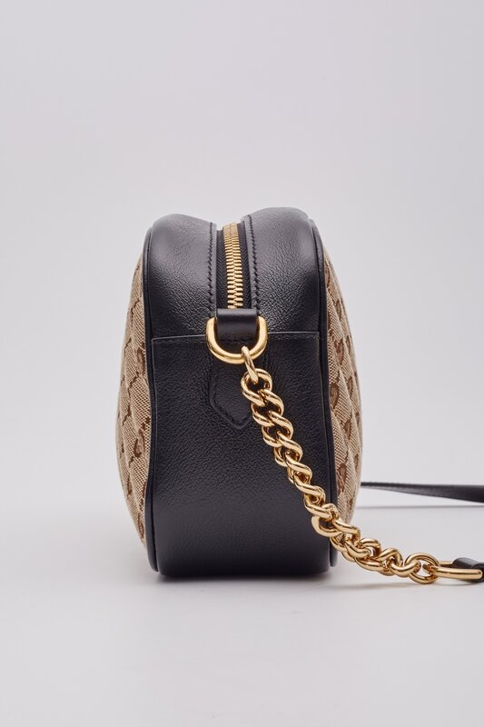 GUCCI GUCCI MONOGRAM SMALL GG MARMONT SHOULDER BAG BEIGE BLACK