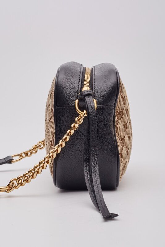 GUCCI GUCCI MONOGRAM SMALL GG MARMONT SHOULDER BAG BEIGE BLACK