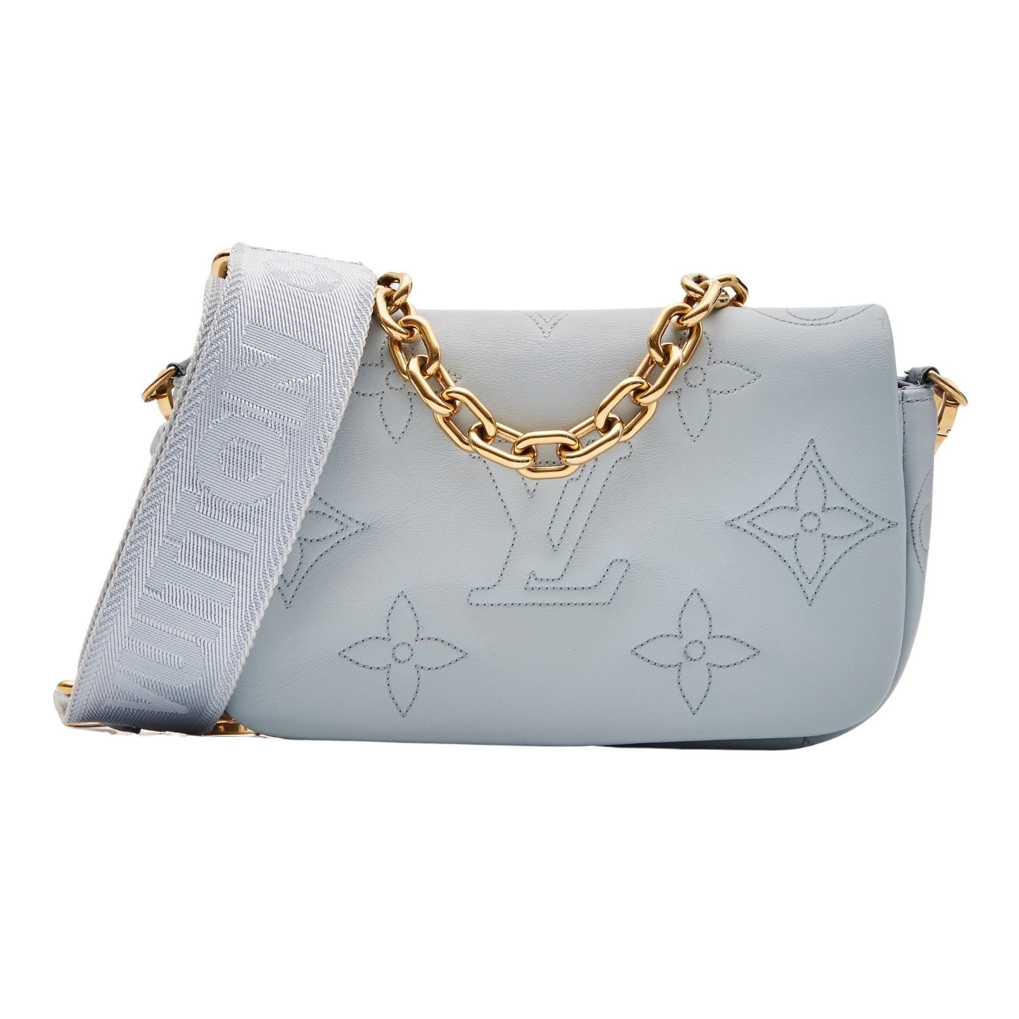 LOUIS VUITTON CALFSKIN ICE BLUE BUBBLEGRAM WALLET ON STRAP BAG