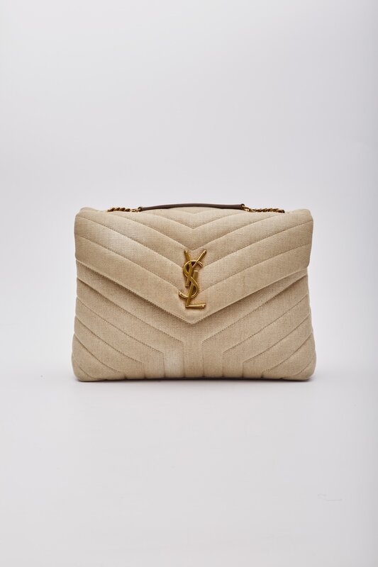 SAINT LAURENT SAINT LAURENT BEIGE CHESTNUT LINEN LOULOU SHOULDER BAG MEDIUM
