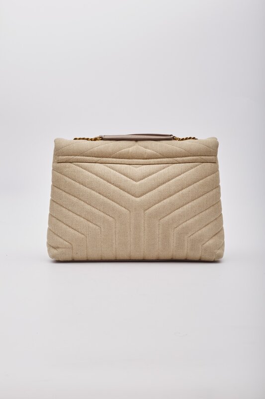 SAINT LAURENT SAINT LAURENT BEIGE CHESTNUT LINEN LOULOU SHOULDER BAG MEDIUM