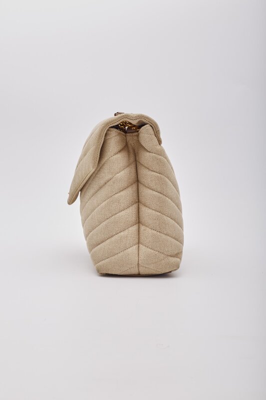 SAINT LAURENT SAINT LAURENT BEIGE CHESTNUT LINEN LOULOU SHOULDER BAG MEDIUM