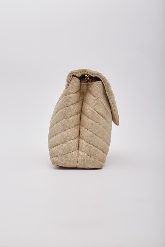 SAINT LAURENT SAINT LAURENT BEIGE CHESTNUT LINEN LOULOU SHOULDER BAG MEDIUM