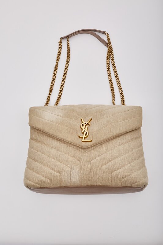 SAINT LAURENT SAINT LAURENT BEIGE CHESTNUT LINEN LOULOU SHOULDER BAG MEDIUM