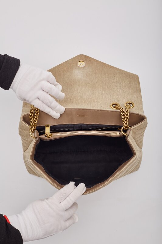 SAINT LAURENT SAINT LAURENT BEIGE CHESTNUT LINEN LOULOU SHOULDER BAG MEDIUM