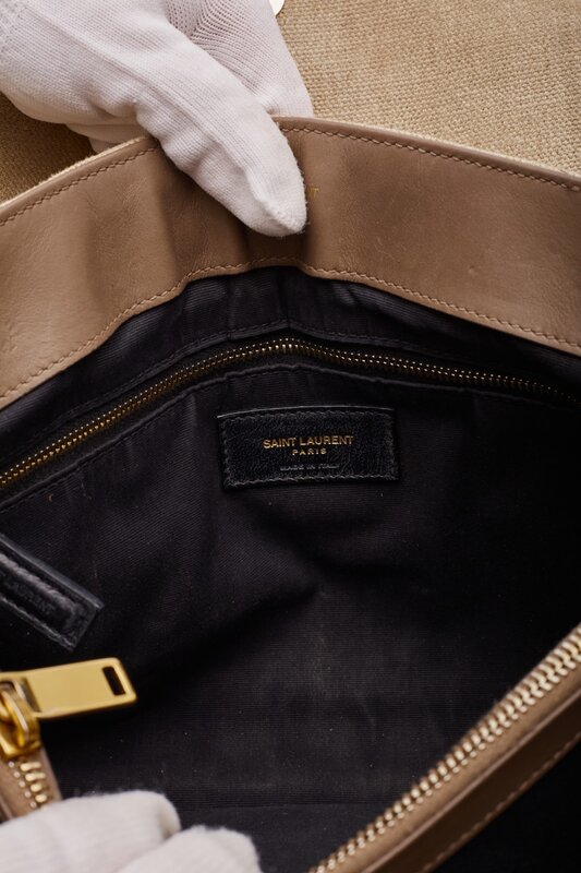 SAINT LAURENT SAINT LAURENT BEIGE CHESTNUT LINEN LOULOU SHOULDER BAG MEDIUM