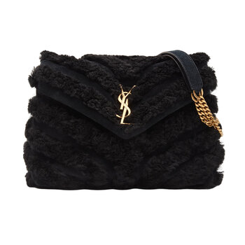 SAINT LAURENT SAINT LAURENT BLACK SHEARLING LOULOU SHOULDER BAG SMALL