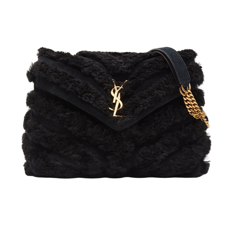 SAINT LAURENT SAINT LAURENT BLACK SHEARLING LOULOU SHOULDER BAG SMALL