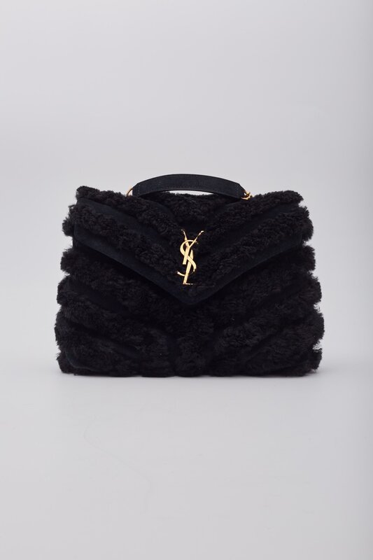 SAINT LAURENT SAINT LAURENT BLACK SHEARLING LOULOU SHOULDER BAG SMALL