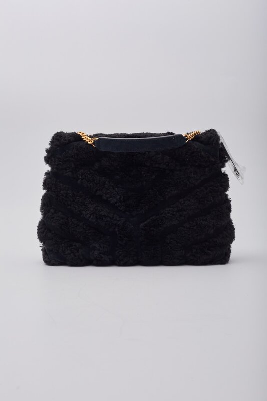SAINT LAURENT SAINT LAURENT BLACK SHEARLING LOULOU SHOULDER BAG SMALL