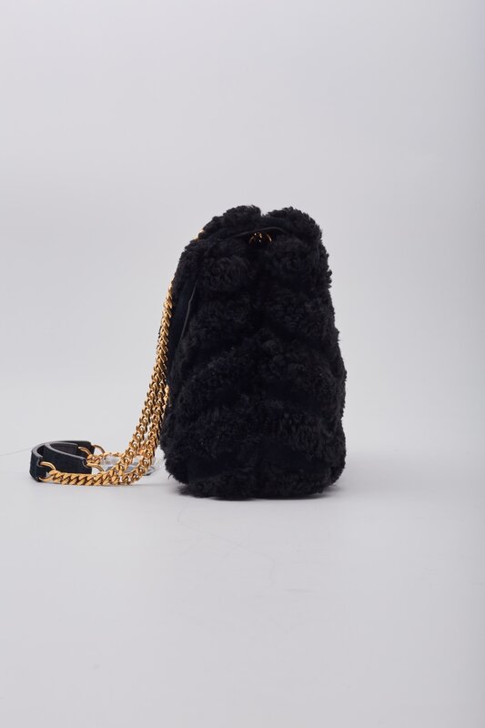 SAINT LAURENT SAINT LAURENT BLACK SHEARLING LOULOU SHOULDER BAG SMALL