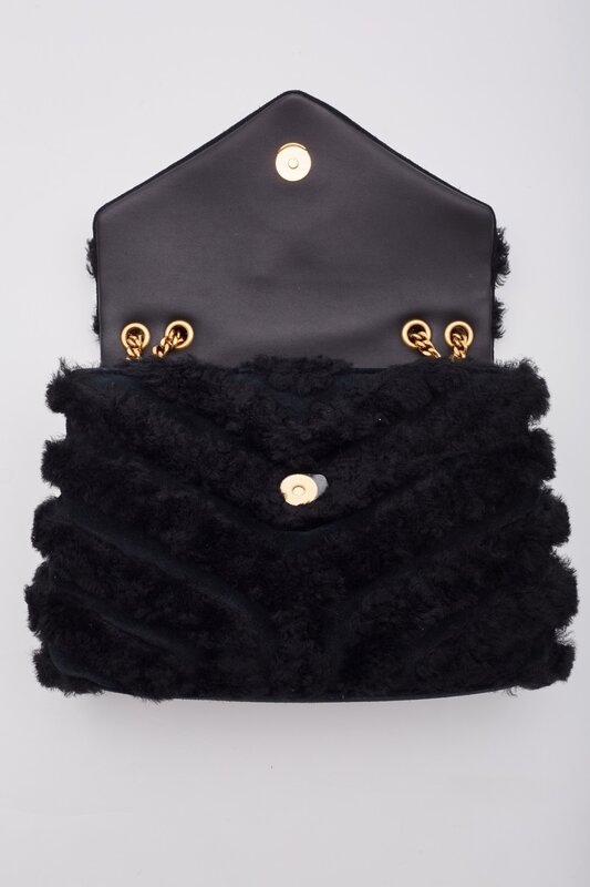 SAINT LAURENT SAINT LAURENT BLACK SHEARLING LOULOU SHOULDER BAG SMALL