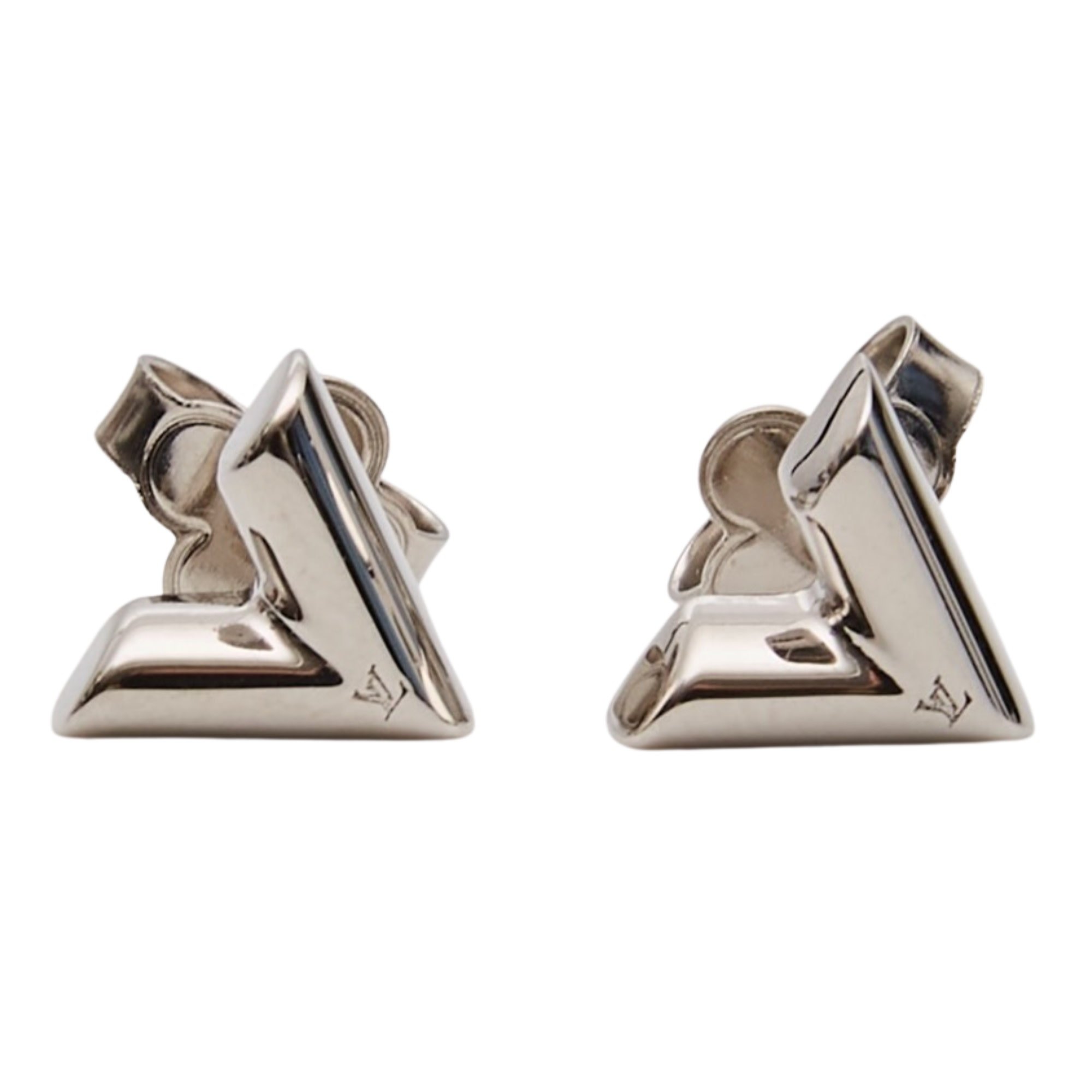 LOUIS VUITTON SILVER LOGO ESSENTIAL V STUD EARRINGS