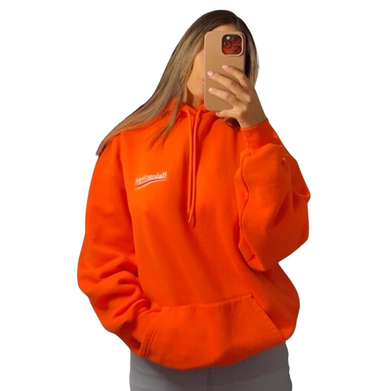 BALENCIAGA LOGO COTTON BLEND HOODED SWEATSHIRT (XS) ORANGE