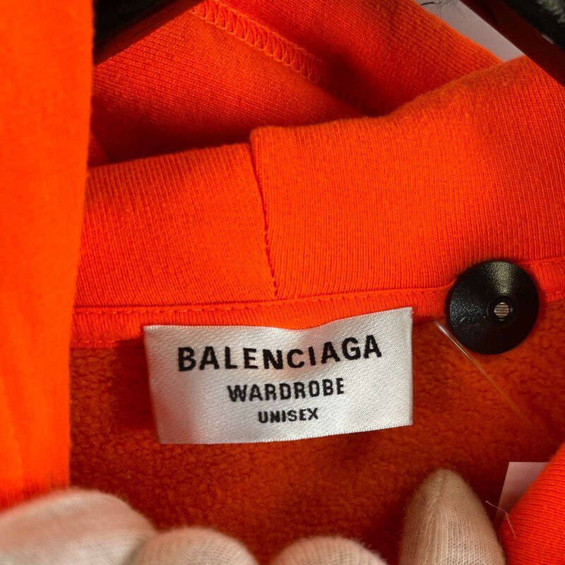 BALENCIAGA LOGO COTTON BLEND HOODED SWEATSHIRT (XS) ORANGE