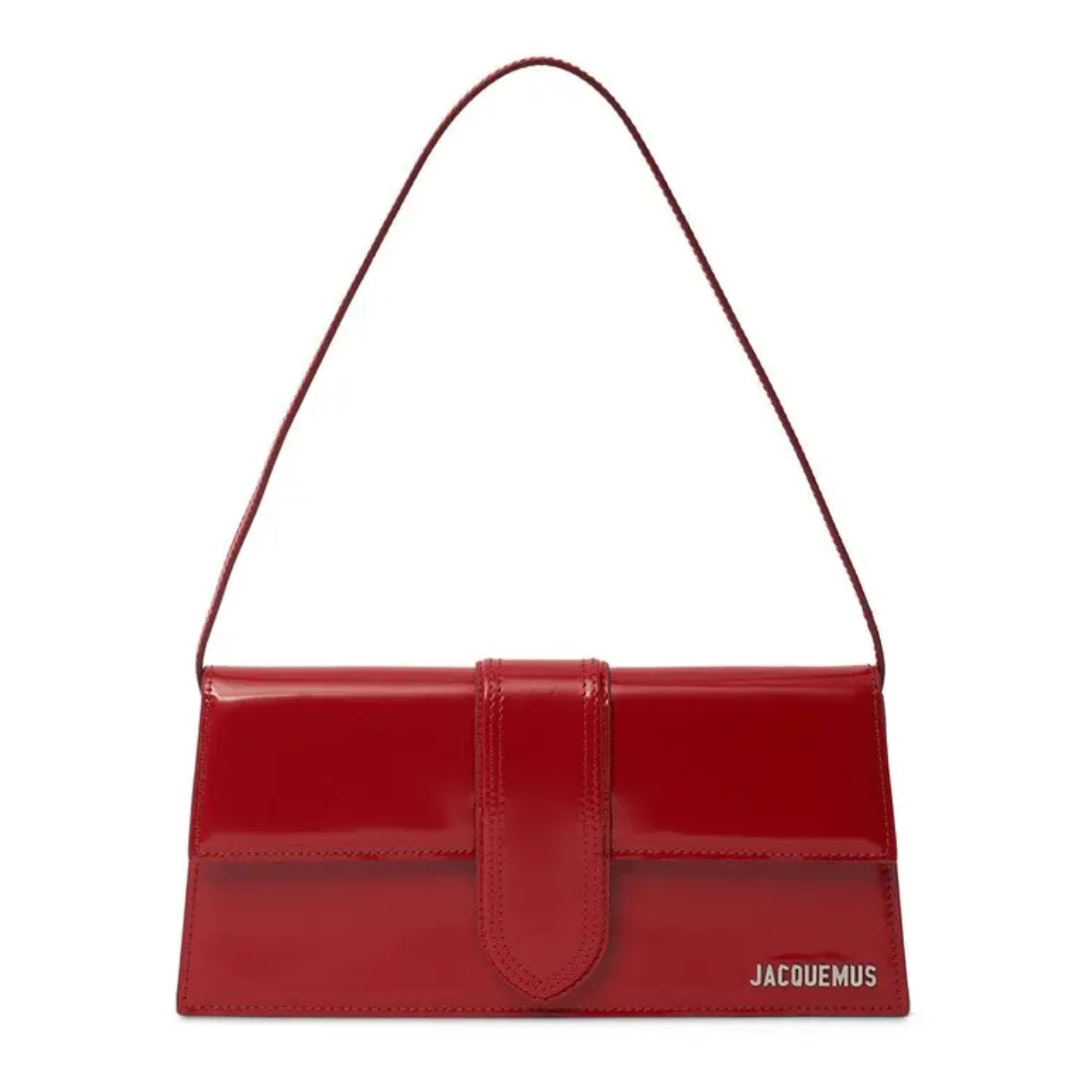 JACQUEMUS LE BAMBINO LONG RED PATENT LEATHER SHOULDER BAG