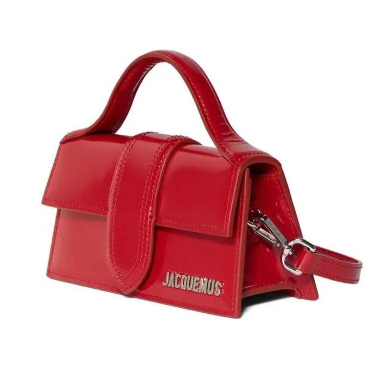 JACQUEMUS LE BAMBINO RED PATENT LEATHER SHOULDER BAG