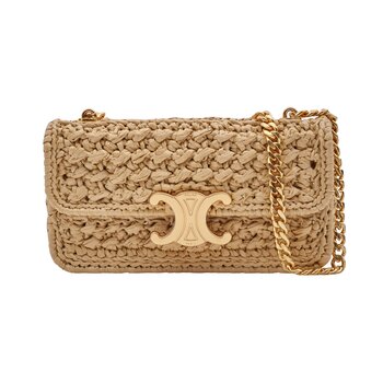 CELINE CELINE RAFFIA CHAIN TRIOMPHE NATURAL RESORT SHOULDER BAG