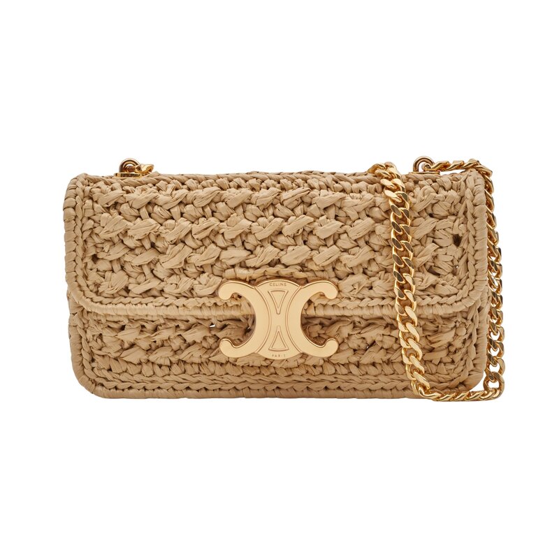 CELINE CELINE RAFFIA CHAIN TRIOMPHE NATURAL RESORT SHOULDER BAG