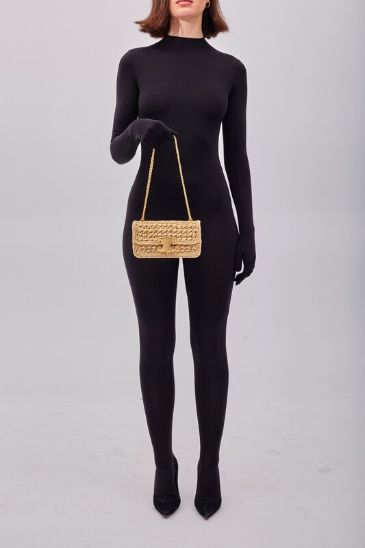 CELINE CELINE RAFFIA CHAIN TRIOMPHE NATURAL RESORT SHOULDER BAG