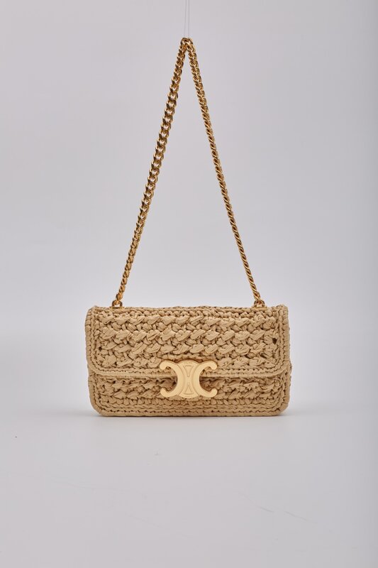 CELINE CELINE RAFFIA CHAIN TRIOMPHE NATURAL RESORT SHOULDER BAG