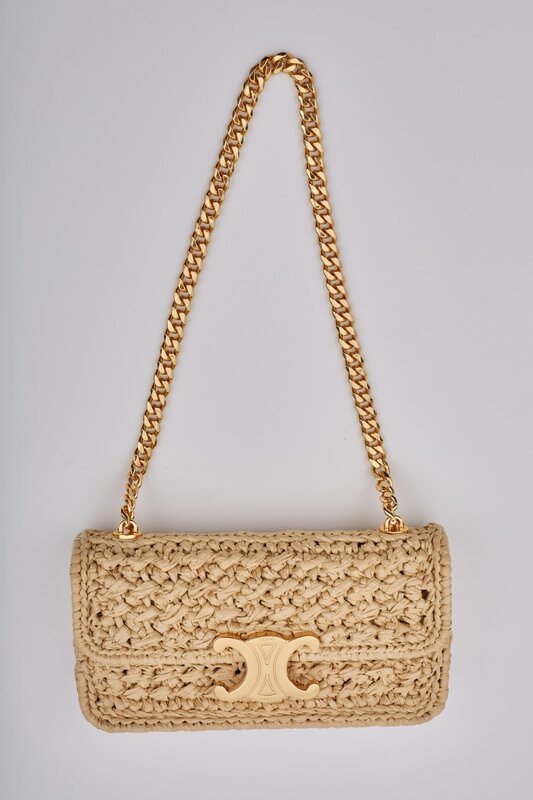 CELINE CELINE RAFFIA CHAIN TRIOMPHE NATURAL RESORT SHOULDER BAG