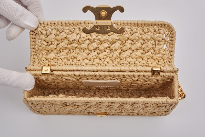 CELINE CELINE RAFFIA CHAIN TRIOMPHE NATURAL RESORT SHOULDER BAG