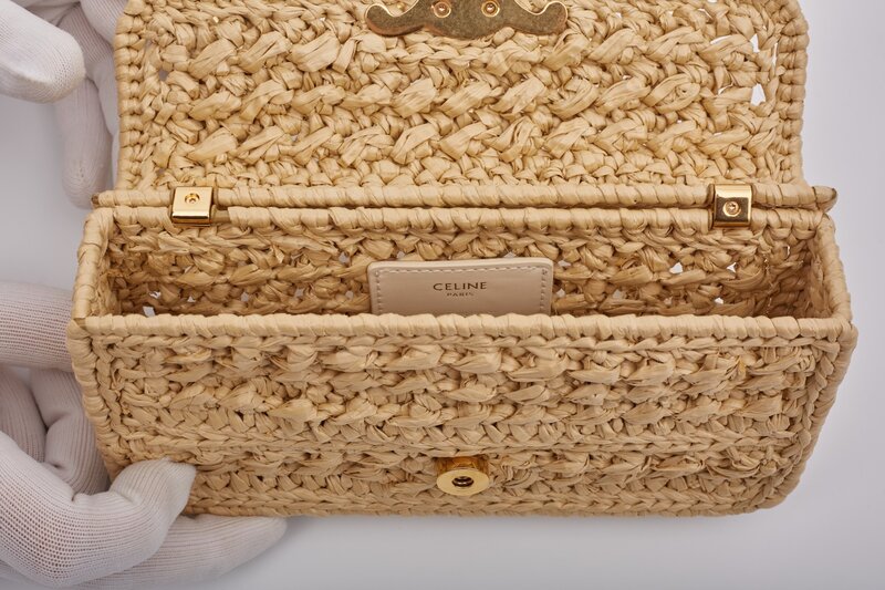 CELINE CELINE RAFFIA CHAIN TRIOMPHE NATURAL RESORT SHOULDER BAG