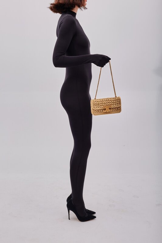 CELINE CELINE RAFFIA CHAIN TRIOMPHE NATURAL RESORT SHOULDER BAG