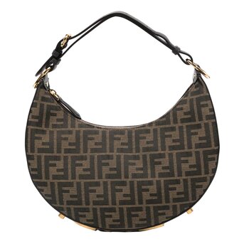 FENDI FENDI TOBACCO FF CANVAS FENDIGRAPHY SHOULDER BAG SMALL 8BS067