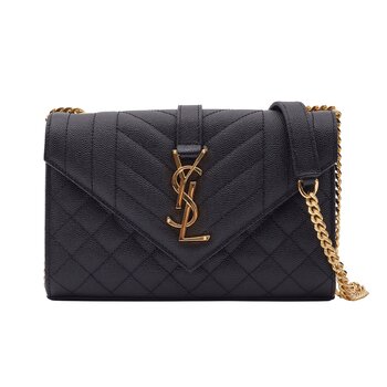 SAINT LAURENT SAINT LAURENT QUILTED GRAIN DE POUDRE BLACK ENVELOPE BAG SMALL GOLD