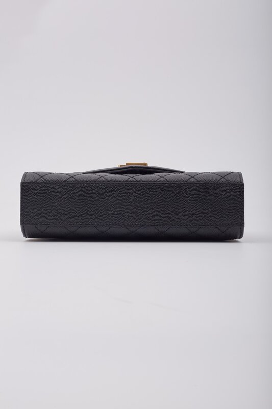 SAINT LAURENT SAINT LAURENT QUILTED GRAIN DE POUDRE BLACK ENVELOPE BAG SMALL GOLD