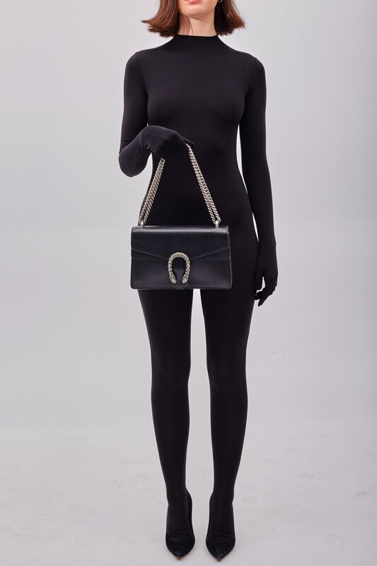 GUCCI GUCCI LEATHER BLACK CRYSTAL EMBELLISHED DIONYSUS BAG SMALL