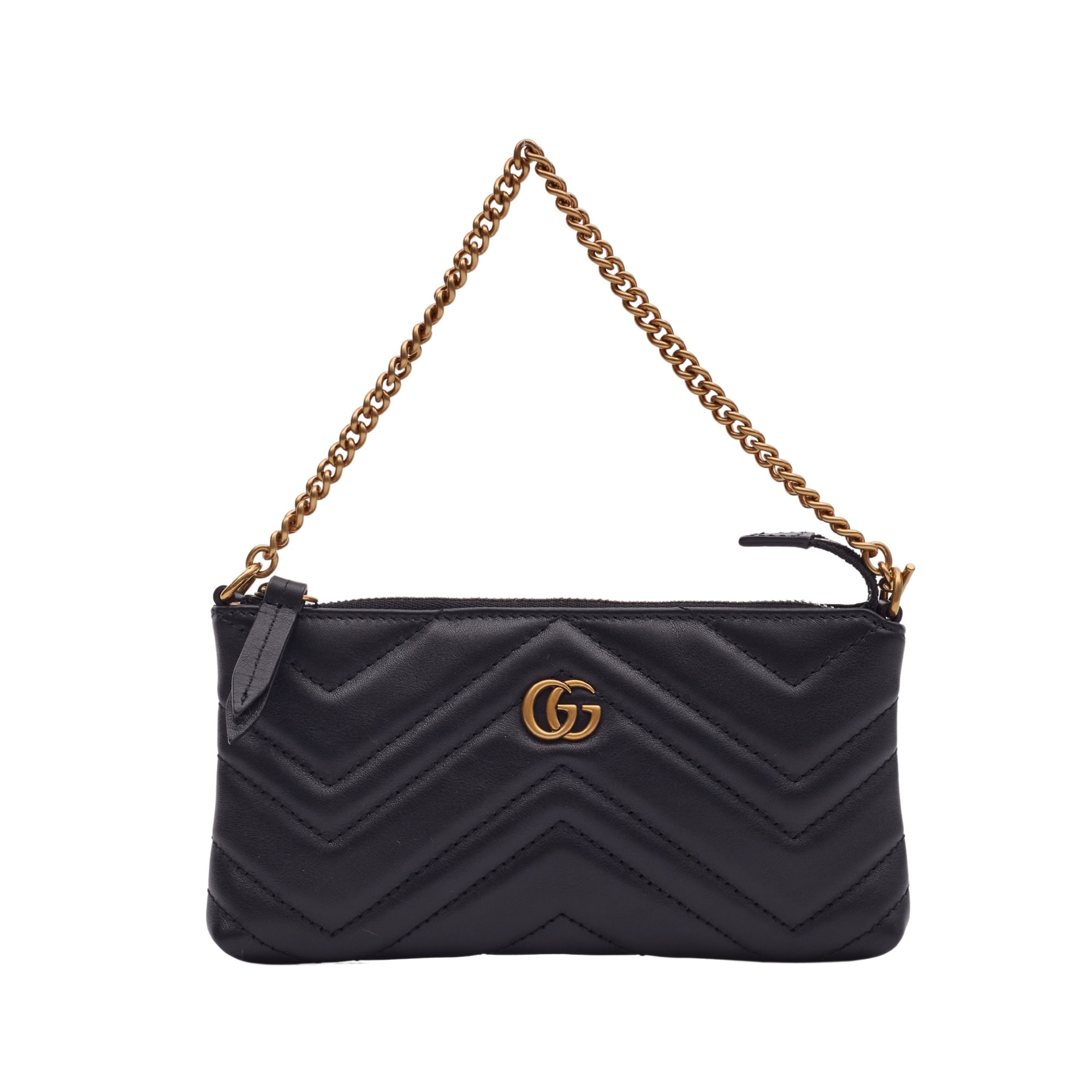 GUCCI GG MARMONT BLACK CALFSKIN MATELASSE CHAIN BAG MINI CRTBLNCHSHP