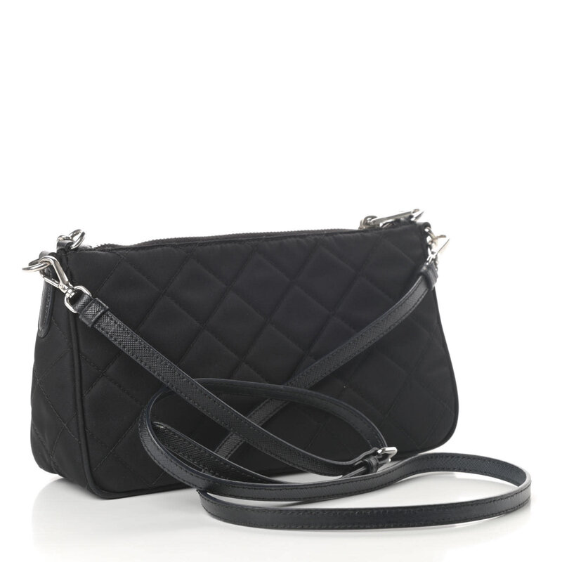 PRADA PRADA QUILTED TESSUTO NYLON BLACK CHAIN SHOULDER BAG (1BH026)