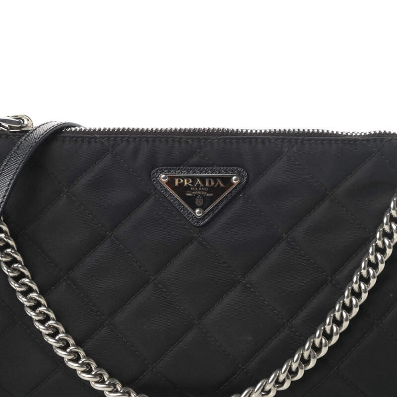 PRADA PRADA QUILTED TESSUTO NYLON BLACK CHAIN SHOULDER BAG (1BH026)