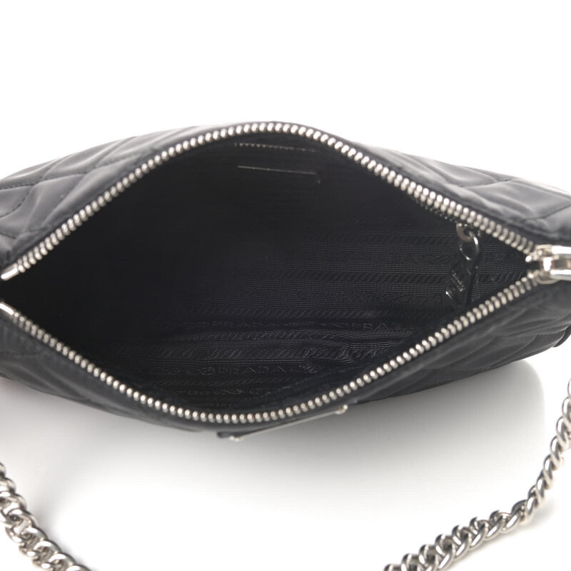 PRADA PRADA QUILTED TESSUTO NYLON BLACK CHAIN SHOULDER BAG (1BH026)
