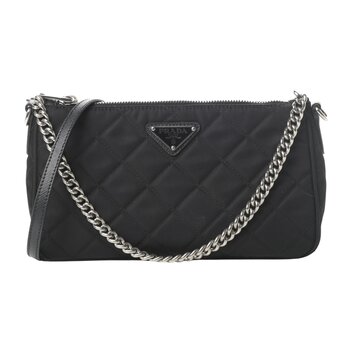 PRADA PRADA QUILTED TESSUTO NYLON BLACK CHAIN SHOULDER BAG (1BH026)