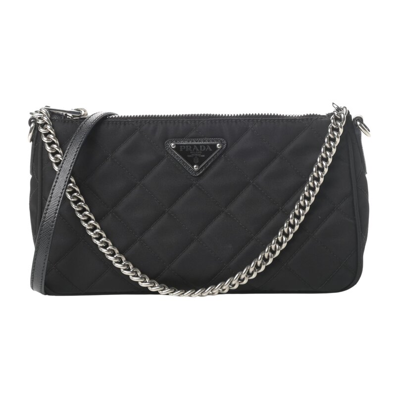 PRADA PRADA QUILTED TESSUTO NYLON BLACK CHAIN SHOULDER BAG (1BH026)